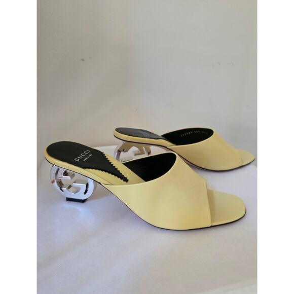 Gucci Yellow Leather Slide GG Logo Heels Size 39.5 - Picture 15 of 16